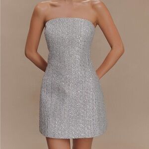 Meshki Silver Strapless Mini Dress
